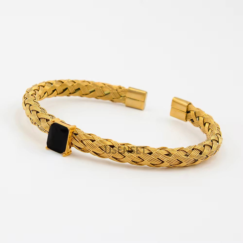 Stainless Steel Mesh Weave Open Bangle 18K Gold Plated Bracelet Cubic Zirconia Bling Charm Waterproof Jewelry Women My Store