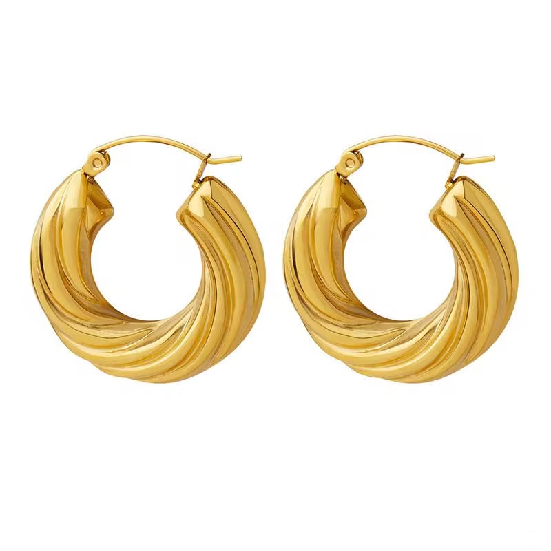 French Marka Custom Stainless Steel Fashion Jewelry Chunky Vintage Hoop Earrings 18K Gold Plated for Women My Store