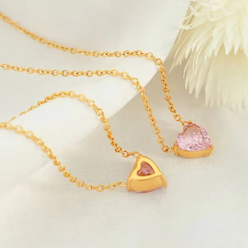 JEWELRY XL90 Fashion Zirconia Peach Heart Heart Pendant Necklace Collar Chain Micro Zirconia Necklace My Store