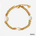 Vintage Pearl Charm Cuban Link Chain Bracelet 18K Gold Plated Stainless Steel Chain Bracelet My Store