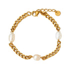 Vintage Pearl Charm Cuban Link Chain Bracelet 18K Gold Plated Stainless Steel Chain Bracelet My Store