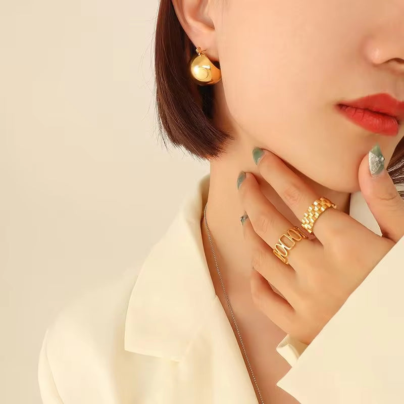 Special Design Fashion Jewelry 18K Gold Plated Stainless Steel Geometric Shape round Hoop Earrings My Store