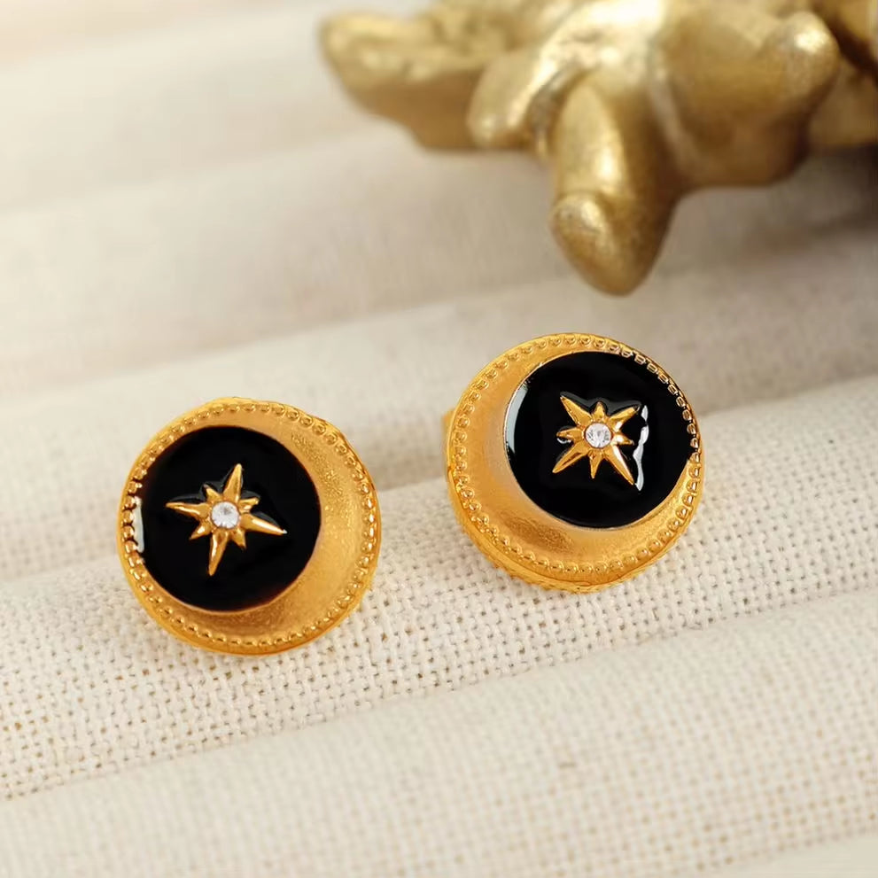 JEWELRY EH290 Wholesale Lace Disc Off-Center Black Oil Drip Mansion Fashion Simple Gold Plated Earrings My Store