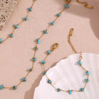 Turquoise Choker Gemstone Beaded Gold Plated Necklace Stainless Steel Jewelry Valentines Day Gift 2024 My Store