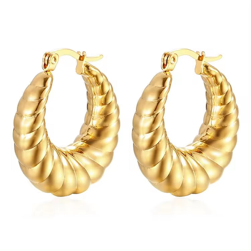 Wholesale Waterproof 18K PVD Stainless Steel Chunky Hollow Croissant Hoop Earring Statement Earring FJER0002 My Store