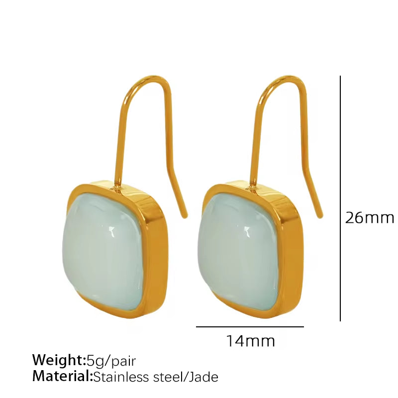 JEWELRY XL67-EH144 French Earrings Light Green Jade Earrings Necklace 316L Stainless Steel Jewellery Set for Women My Store