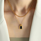 JEWELRY XL65 French Acrylic Double Layered Necklace Collarbone Chain Stainless Steel 18K Gold Plated My Store