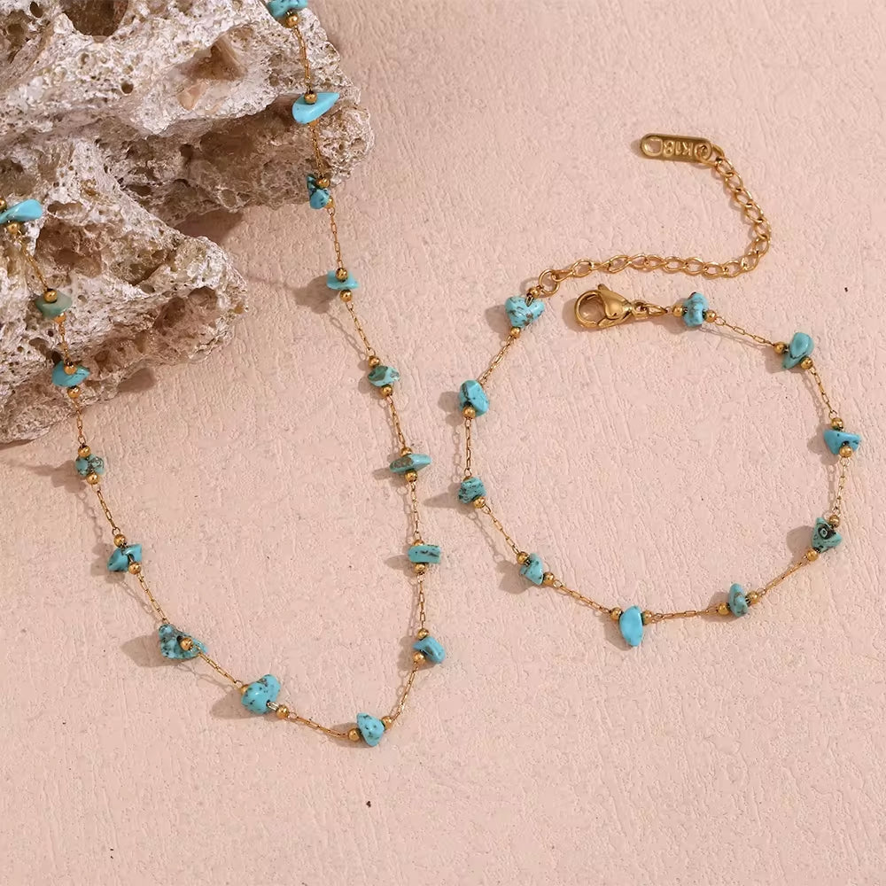 Turquoise Choker Gemstone Beaded Gold Plated Necklace Stainless Steel Jewelry Valentines Day Gift 2024 My Store