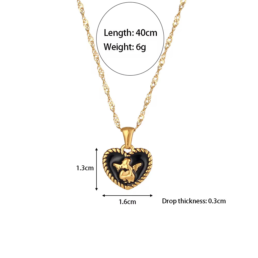 Wholesale Fashion Gold Plated Necklace Set Tarnish Free Jewelry Enamel Stainless Steel Pendant Necklace My Store