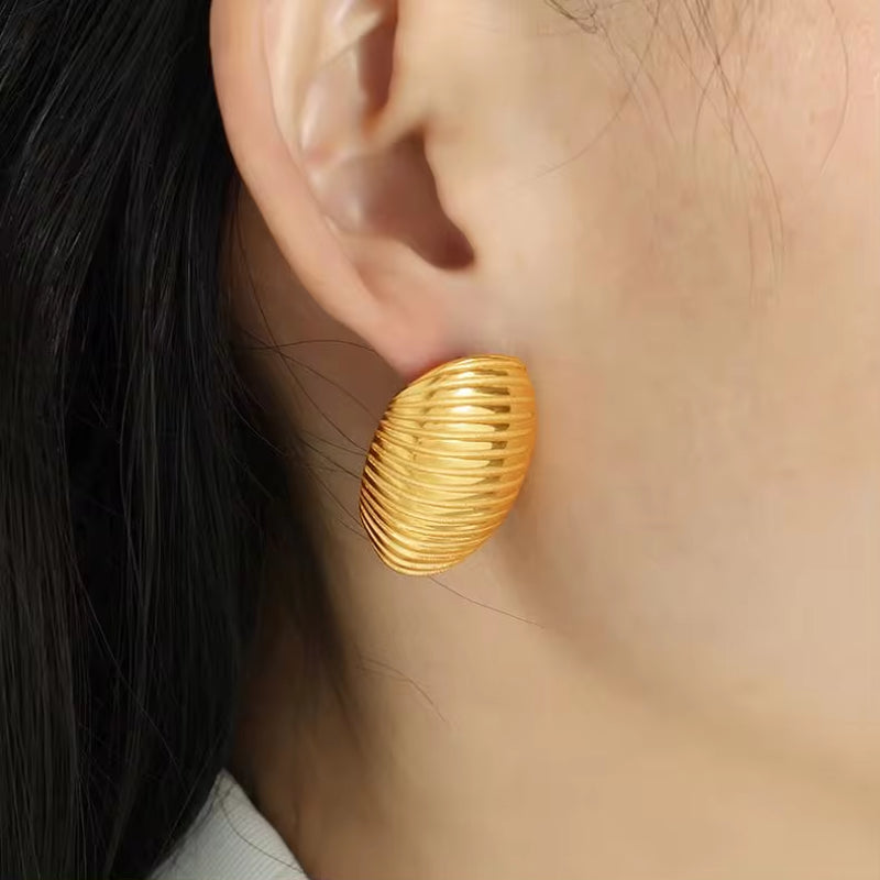 JEWELRY EH186 French Multi-Layer Pleated Openwork Textured Stainless Steel Earrings Tide My Store