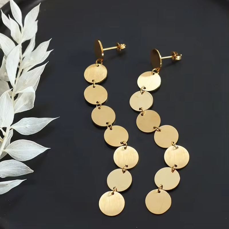 New Arrival Stainless Steel 18K Gold Plated Jewelry Long Tassel Mulit round Earrings for Women My Store