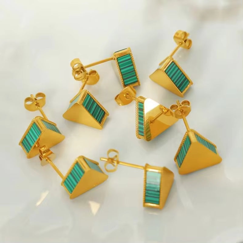 JEWELRY EH159 Pretty Design Hong Kong Style Earrings Simple Green Striped Acrylic Triangle Earrings My Store