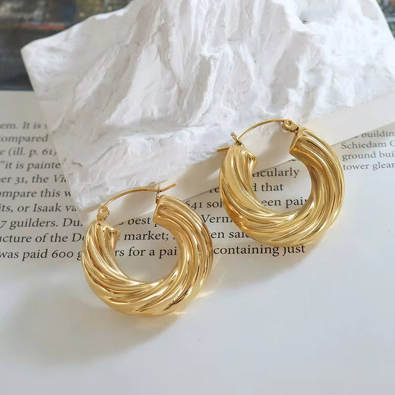 French Marka Custom Stainless Steel Fashion Jewelry Chunky Vintage Hoop Earrings 18K Gold Plated for Women My Store