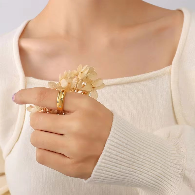 Fashion Gypsophila Star Zircon Stainless Steel 18K Gold Jewelry Rings My Store