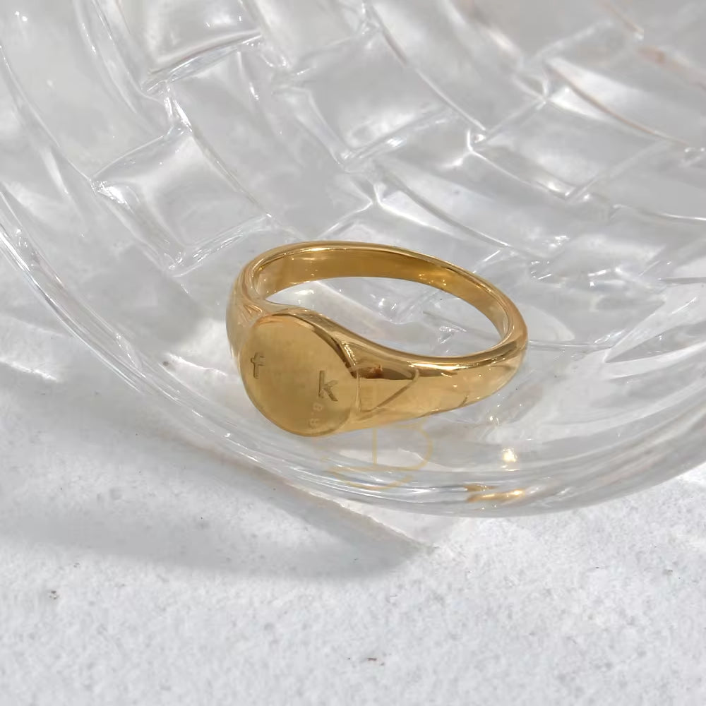 New Trendy Heart Oval Shape Titanium 18K Gold Plated Personalized Letter FK off Signet Ring My Store