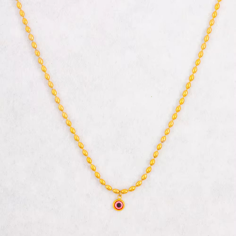 Wholesale Custom Stainless Steel Jewelry 18K PVD Gold Plated Oval Rice Bead Eyes Pendant Necklace for Women My Store