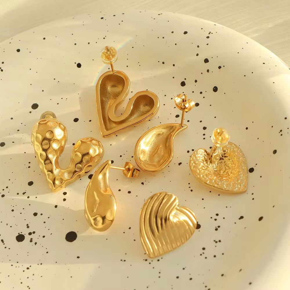 JEWELRY EH EH177-9 High Quality Wholesale Custom Cheap French Fashion Pleated Textured Heart Drop Earrings My Store