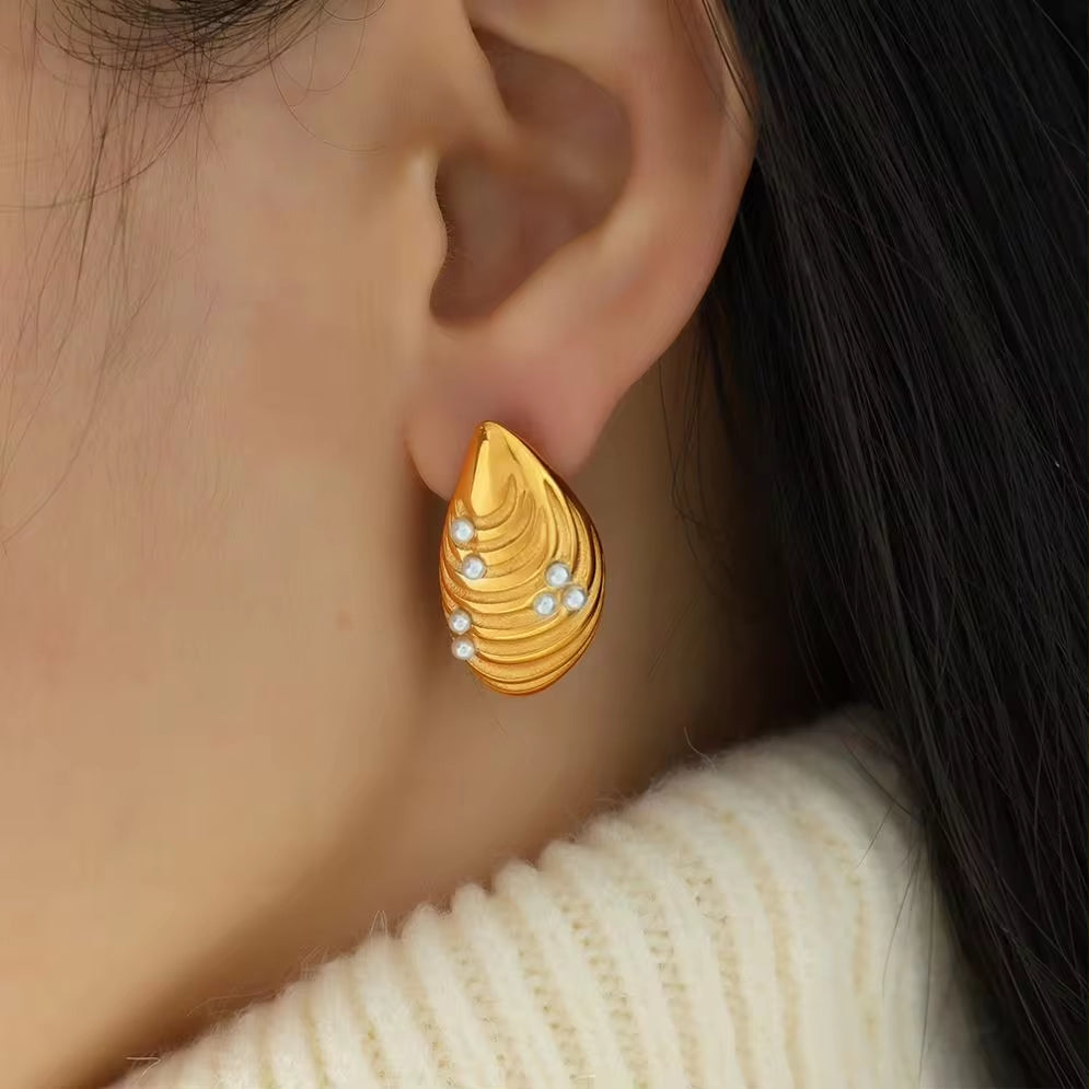 JEWELRY EH203 New Stainless Steel Shell Gum Bead Earrings 18K Gold Plated Fashion Earrings Jewelleryk Earrings Studs My Store
