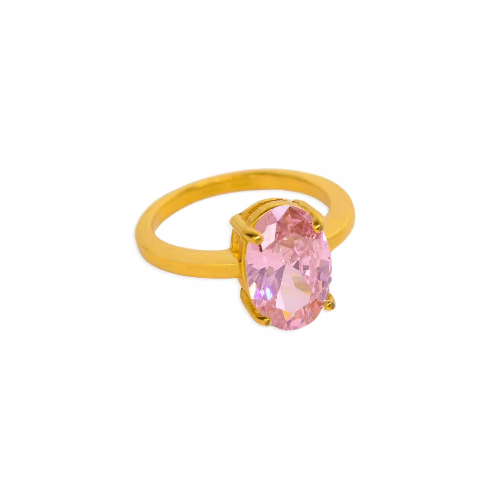 Wholesale Europe Simple Fashion 18K Gold Plated Stainless Steel INS Oval Shape Zircon Finger Rings for Women Girls My Store