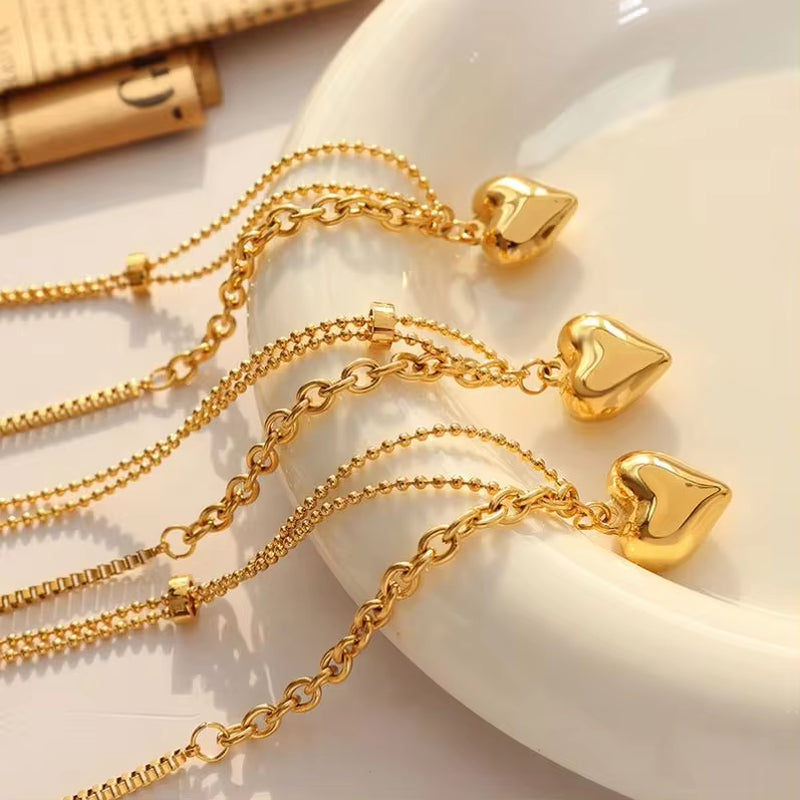 Punk Style Stainless Steel Heart Charm Choker Chain Link Necklace 18K Gold Plated for Women My Store