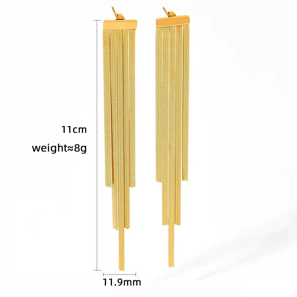 Hot Sell Snake Bone Chain Tassel Earrings Women Jewelry Designer Stainless Steel 18K Gold Plated Fringe Earrings My Store