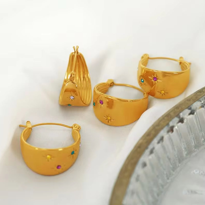 JEWELRY EH182 Premium Feeling Women'S Wide Piece Earrings 18K Gold Stainless Steel with Zirconia Octopus Earrings My Store