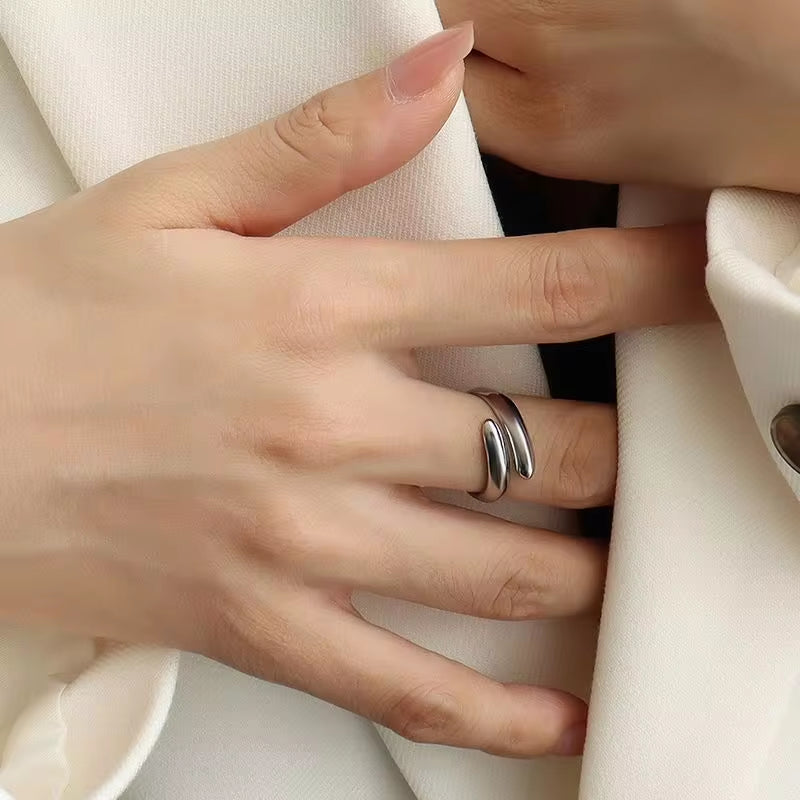 Personalized 18K Gold Plated Open Stainless Steel Waterproof Jewelry Double Open Rings for Women My Store