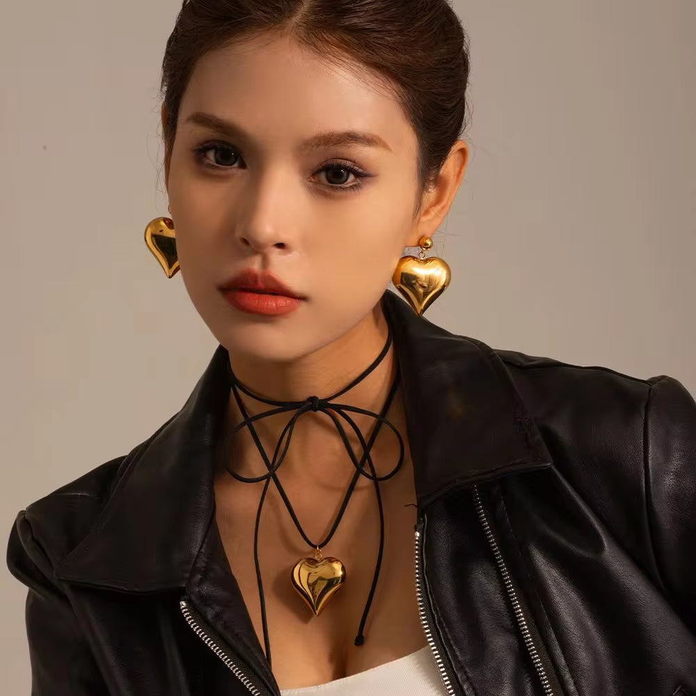 Stainless Steel 18K Gold Plated Heart Shape Necklace Jewelry Chain Set Fashion Jewelry My Store