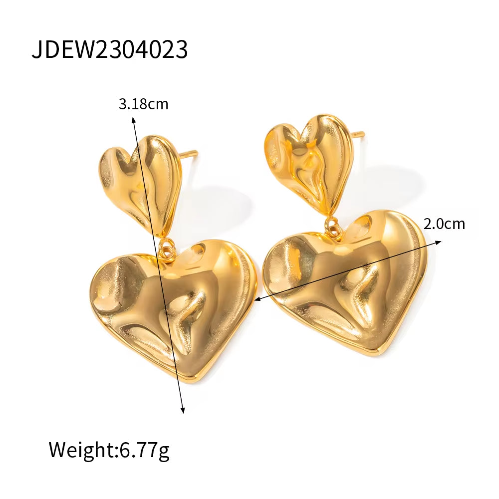 Design Hammer Molten Style Chunky Earrings Rings 18K Gold Plated Stainless Steel Romantic Love Earring My Store