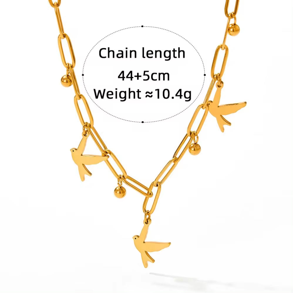 2024 Women Gold Plated Paper Clip Chain Bracelet Swallow Bird Pendant Necklace Jewelry Set My Store