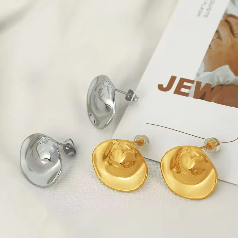JEWELRY EH185 New Cold Wind Pleated Irregular Exaggerated Earrings Stainless Steel Gold-Plated 18K Earrings My Store