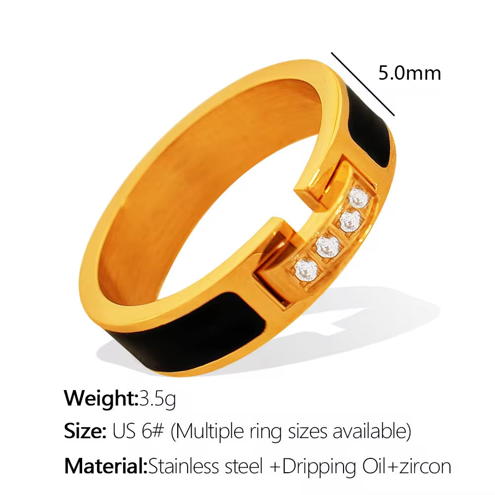 JEWELRY JZ31 French Quad Diamond Micro Diamond Index Ring Stainless Steel Gold Plated 18K My Store