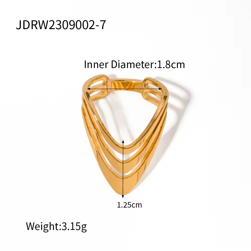 Geometric Jewelry Stainless Steel Ring Girls 18K Gold Plated Thin Lines Hollow Spiral Stacking Rings My Store