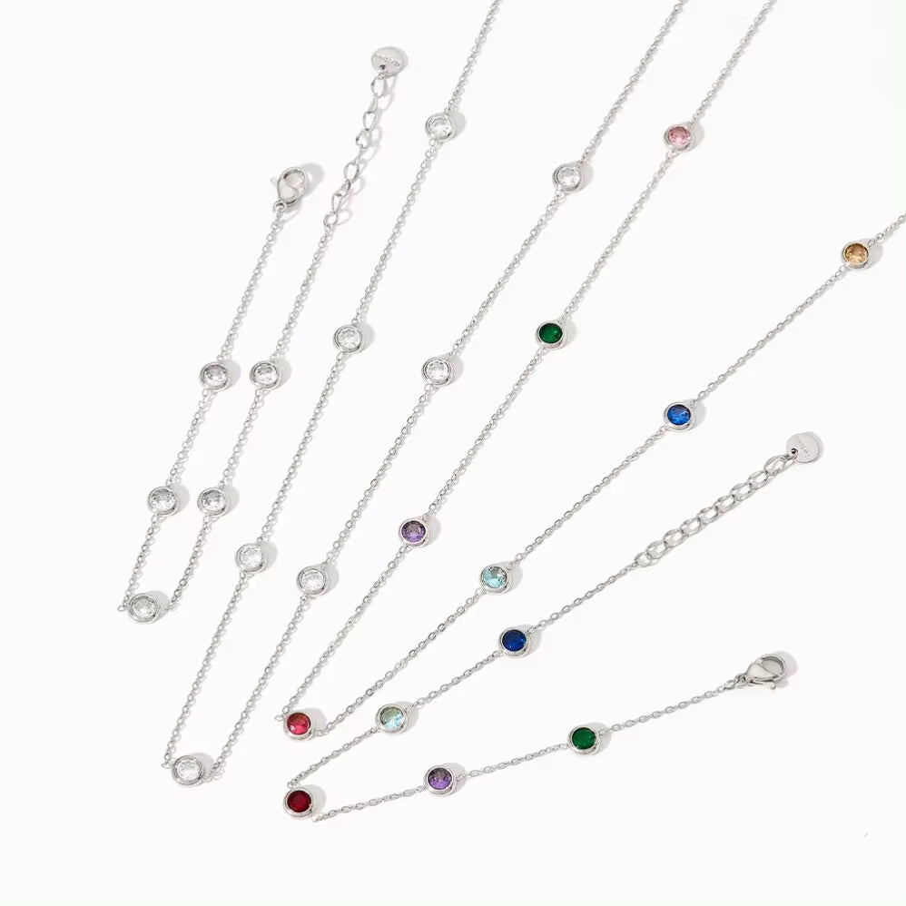 18K Gold-Plated Stainless Steel Thin Chain Ladies Elegant Zircon Bracelet Necklace Set My Store