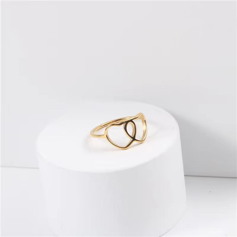 High End 18K PVD Gold Plated Double Heart Rings Stainless Steel Jewelry Women Gift My Store