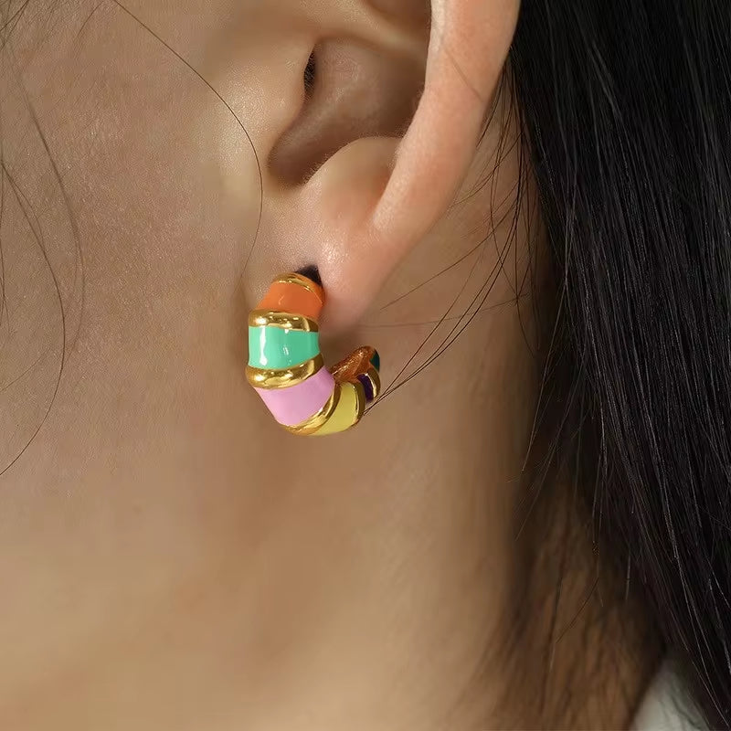 JEWELRY EH110 French Enamel Glaze Fashion C-Shaped Earrings Senior Light Sense of Luxury Color Clash Gentle Earrings My Store