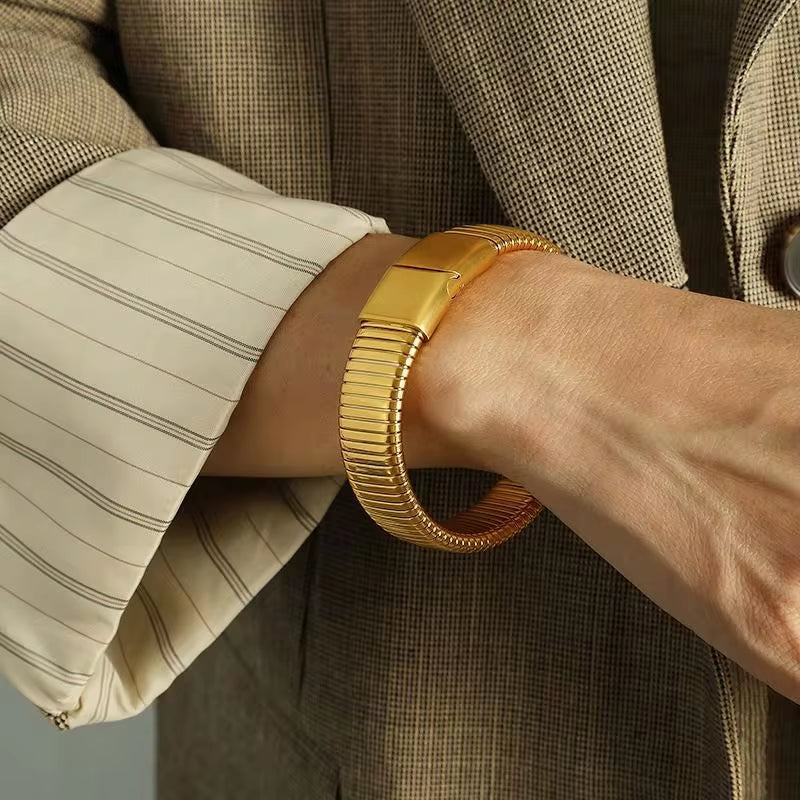 JEWELRY SZ05 Threaded Iron Absorbing Stretch Bangles 18K Gold Plated Bangles My Store