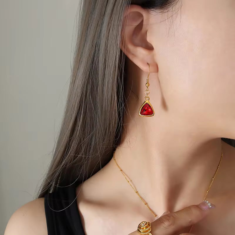 Designer Custom Vintage Fashion 18K Gold Plated Stainless Steel Hook Triangle Crystal Drop Earrings Women My Store