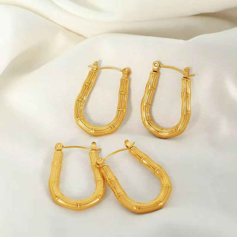 JEWELRY EH172 French Bamboo Curved Earrings Buckle Stainless Steel U Shape Earrings Hoop Daily Hundred Earrings My Store