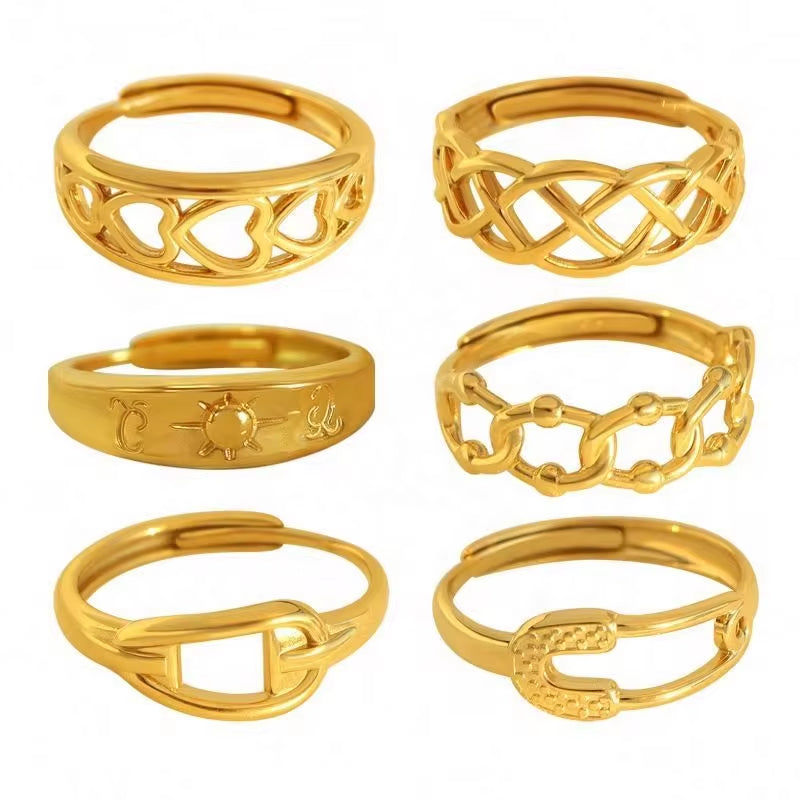 JEWELRY JZ06-11 Japan and South Korea Simple Stainless Steel 18K Gold Hollow Geometric Lines Open Ring for Women My Store