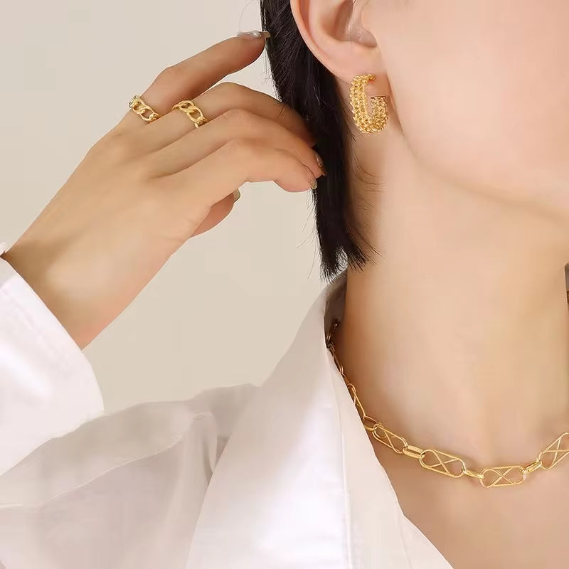 Custom Fashion Jewelry Stainless Steel for Women 18K Gold Plated Chunky Statement Studs Earrings My Store