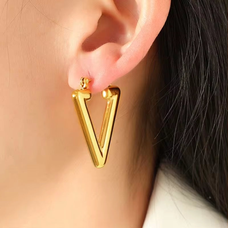 JEWELRY EH166 French New Fashion Street Fashion Inverted Triangle Earrings Printed Textured Earrings My Store