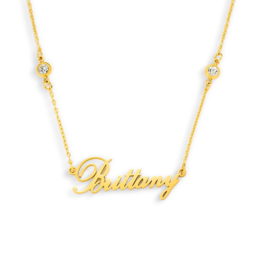 Custom/Personalized Nameplate with Gemstone Accents Necklace Alice