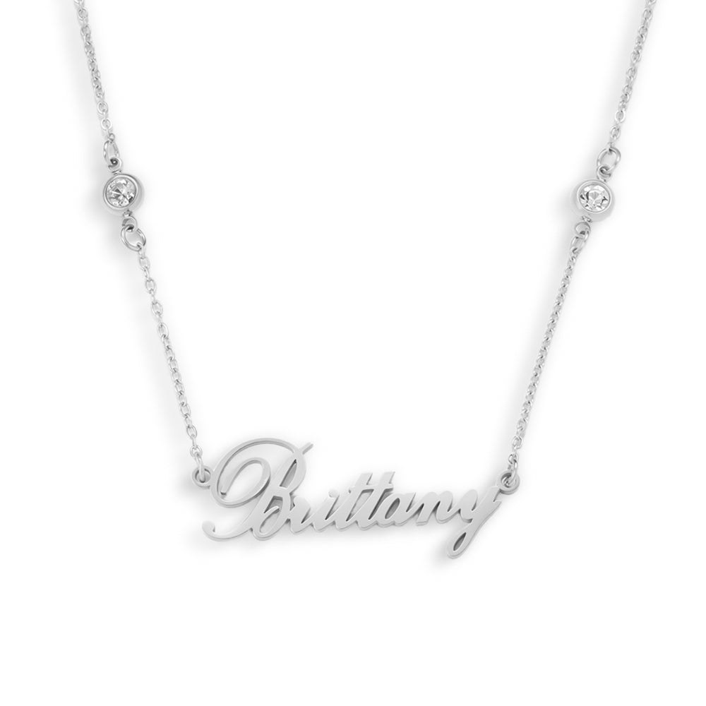 Custom/Personalized Nameplate with Gemstone Accents Necklace Alice