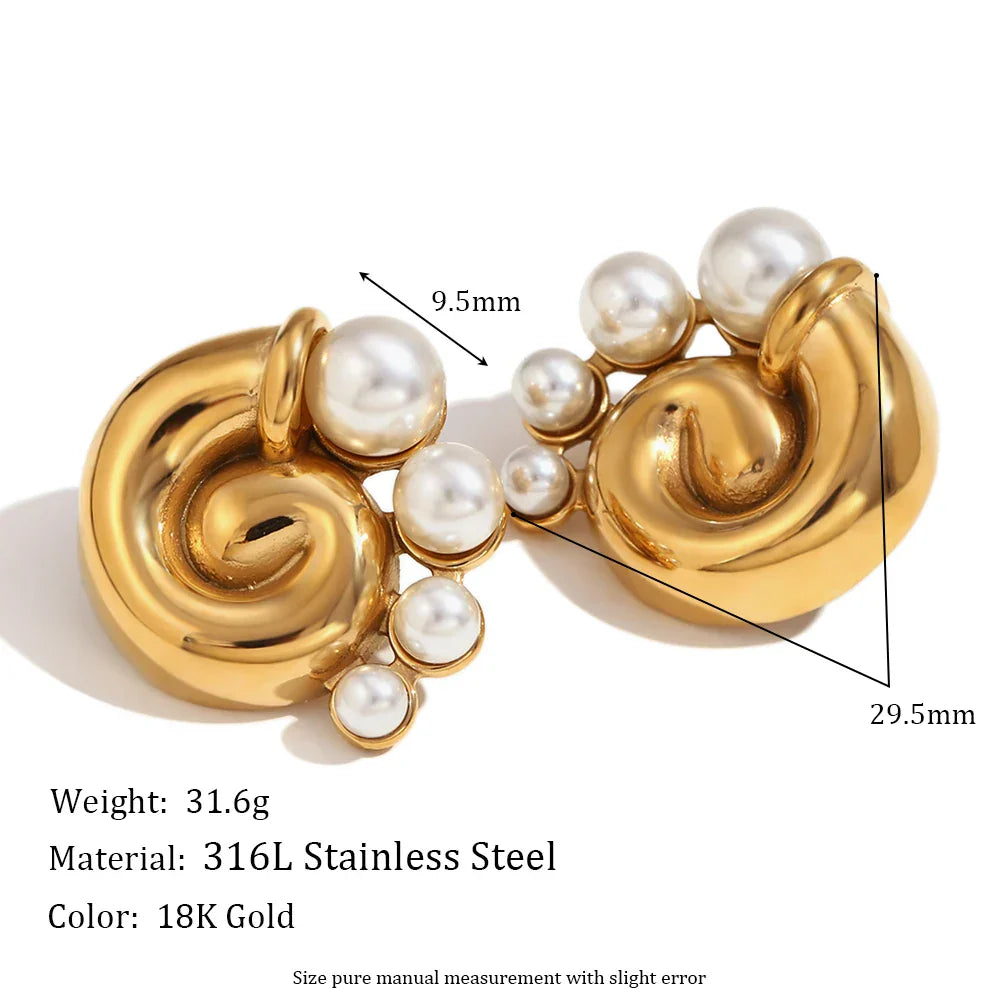 Fresh Water Pearl Winding Conch Stud Earrings Tarnish Free Jewelry Gold Plated Earrings Stainless Steel Jewelry My Store