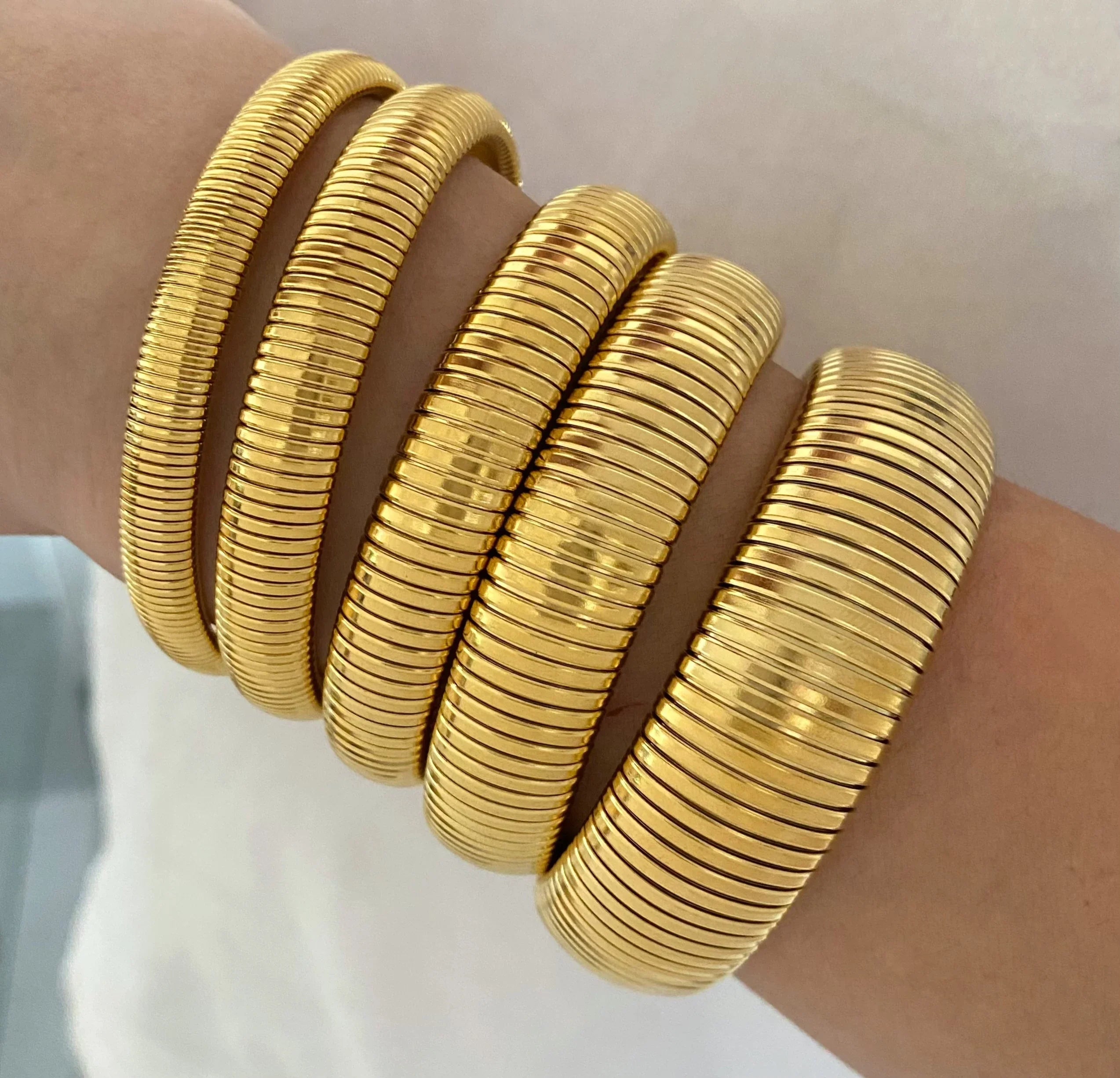 Chunky Statement Elastic Snake Chain Bangles Bracelet Exaggerated Streetwear Non Tarnish Stainless Steel Bangle Jewelry My Store