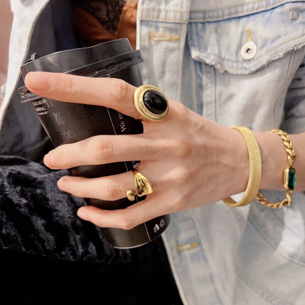 New 2024 Unique Stylish Glossy Surface Ring Casual Geometry Irregular Stainless Steel Rings for Girls My Store