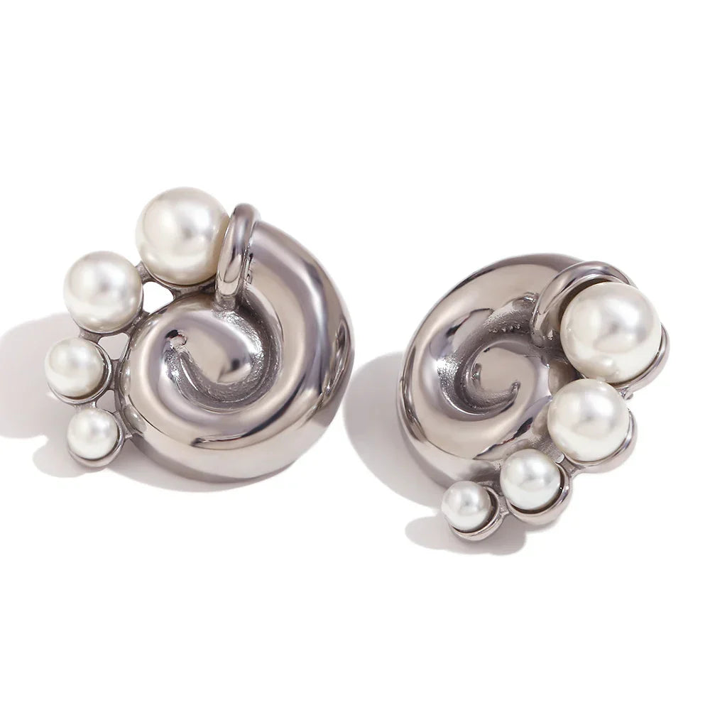 Fresh Water Pearl Winding Conch Stud Earrings Tarnish Free Jewelry Gold Plated Earrings Stainless Steel Jewelry My Store