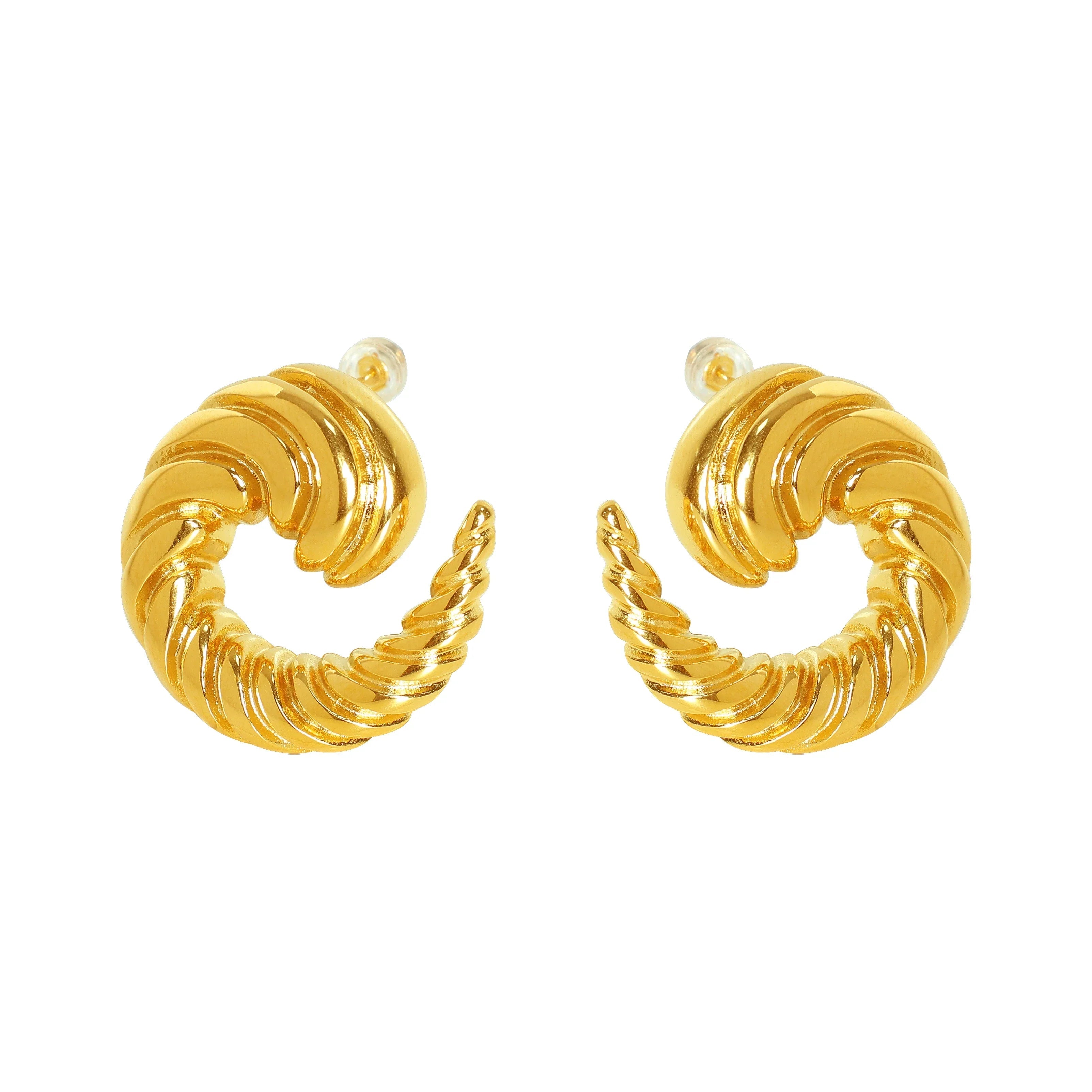 JEWELRY EH80 French Stainless Steel Stud Earrings Fashion Cow Horn Pattern Earrings for Women My Store