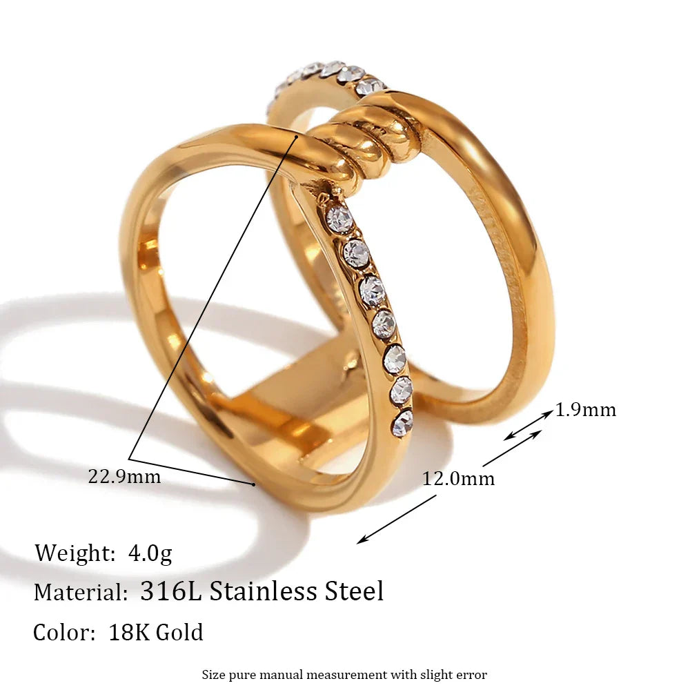 Hollow Crystal Rhinestone Stacking Ring 18K Gold Plated Rings Stainless Steel Jewelry My Store